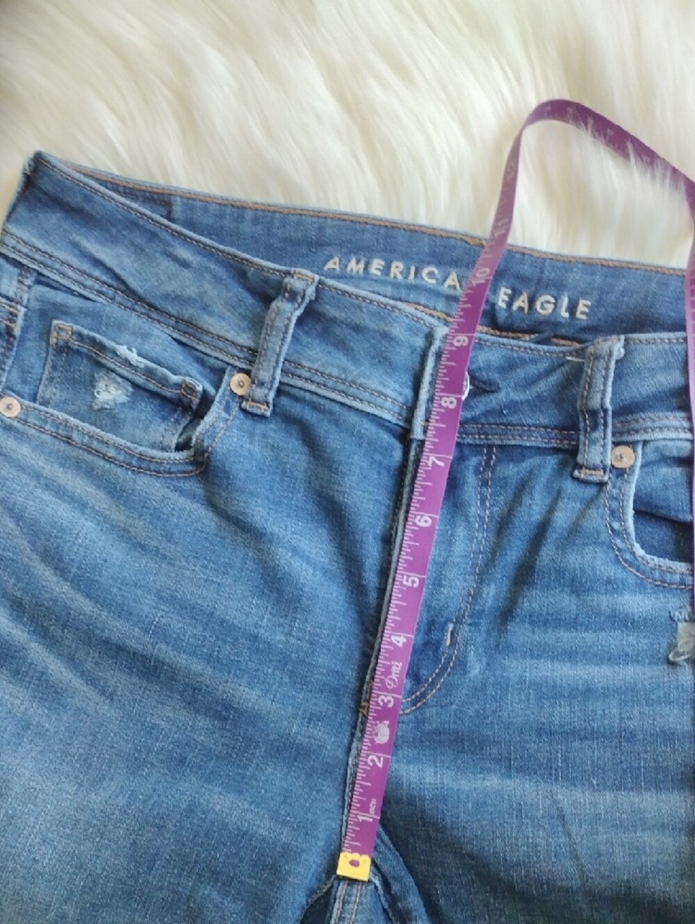 American Eagle Light Blue Denim Jeans with Tan Stitching - Picture 4 of 9